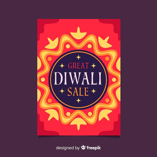 Flat design of diwali sale flyer template