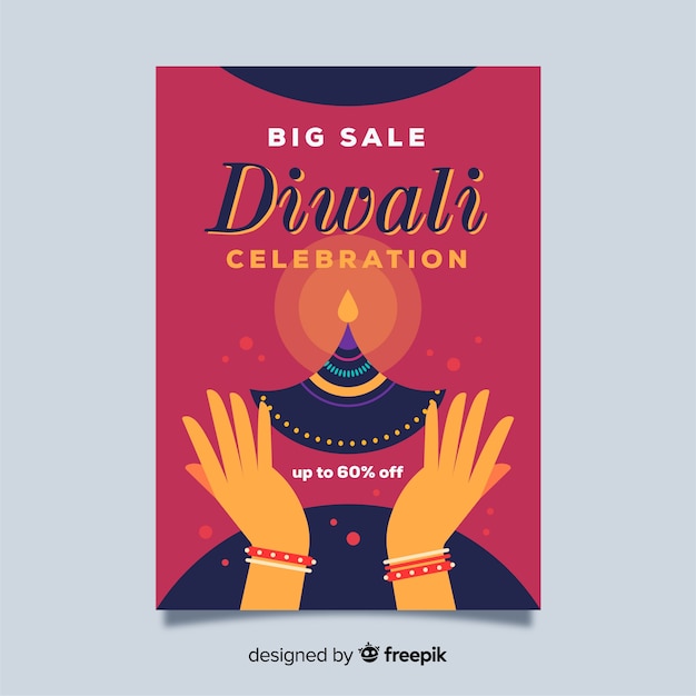 Free Vector flat design of diwali sale flyer template