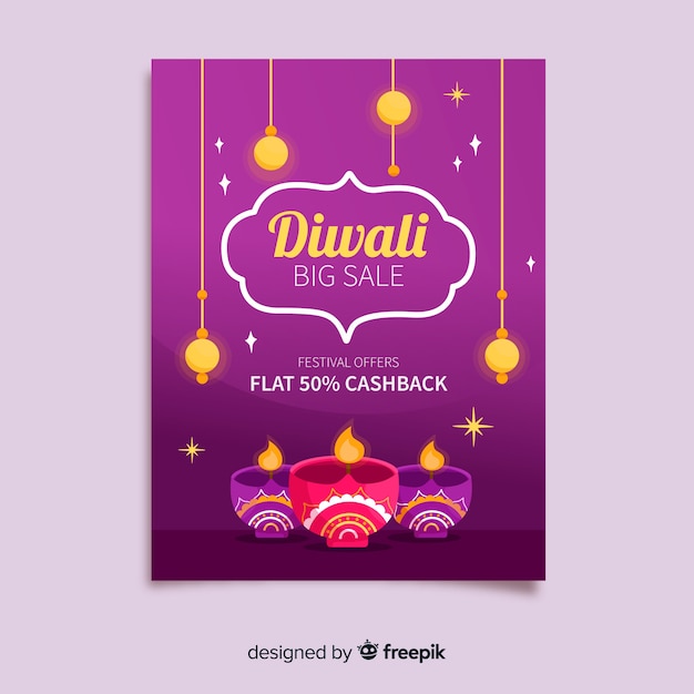 Free vector flat design diwali sale flyer template