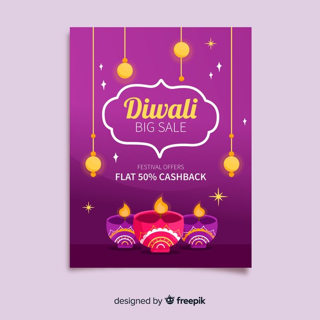 Flat design diwali sale flyer template