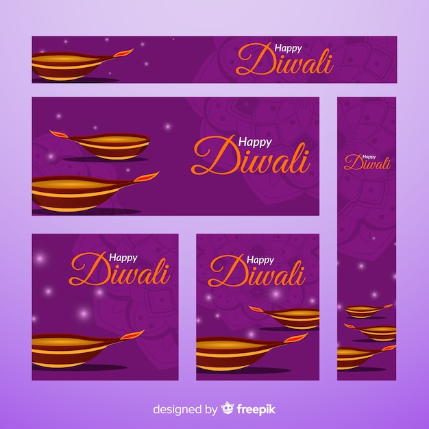 Free Vector flat design of diwali web banners