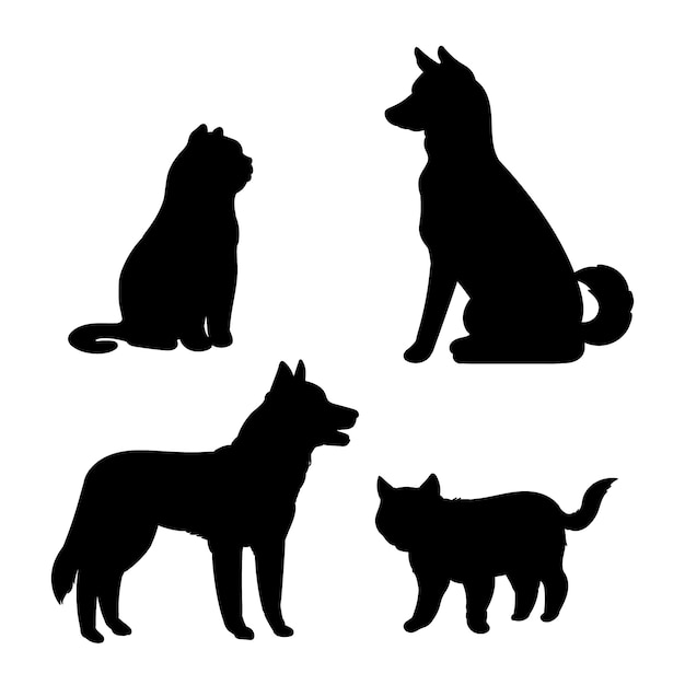 Free Vector flat design dog and cat silhouette illustration