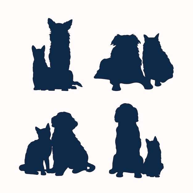 Free Vector flat design dog and cat silhouette illustration