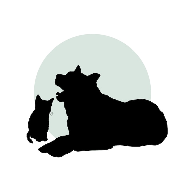 Free vector flat design dog and cat silhouette illustration