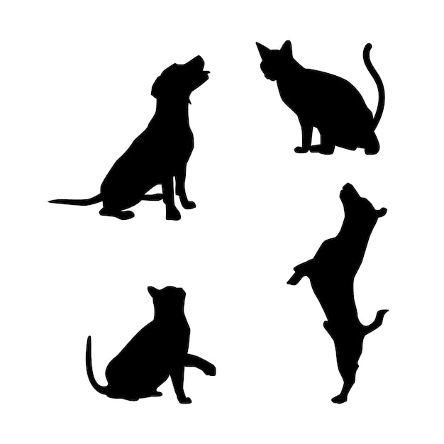 Free Vector flat design dog and cat silhouette illustration