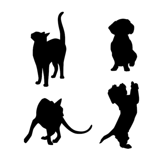 Free vector flat design dog and cat silhouette illustration