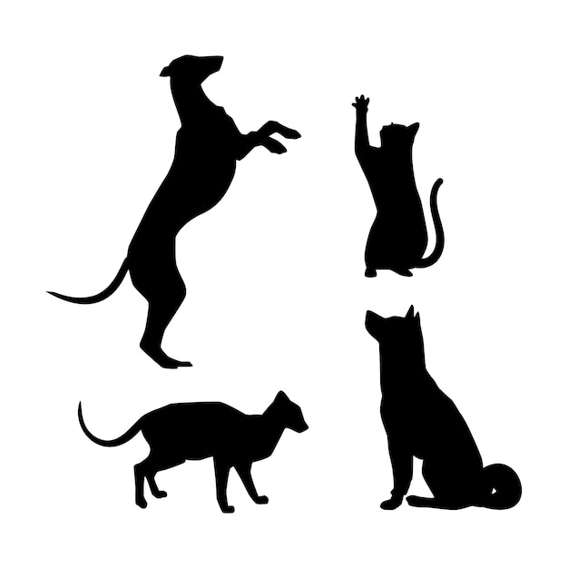 Free Vector flat design dog and cat silhouette illustration