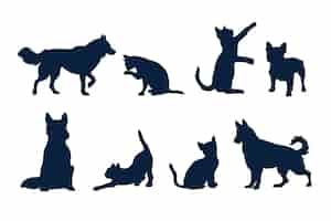 Free vector flat design dog and cat silhouette set