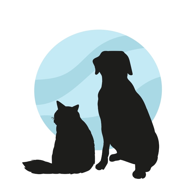 Flat design dog and cat silhouette