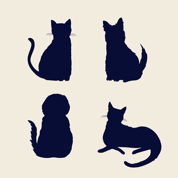 Flat design dog and cat silhouette