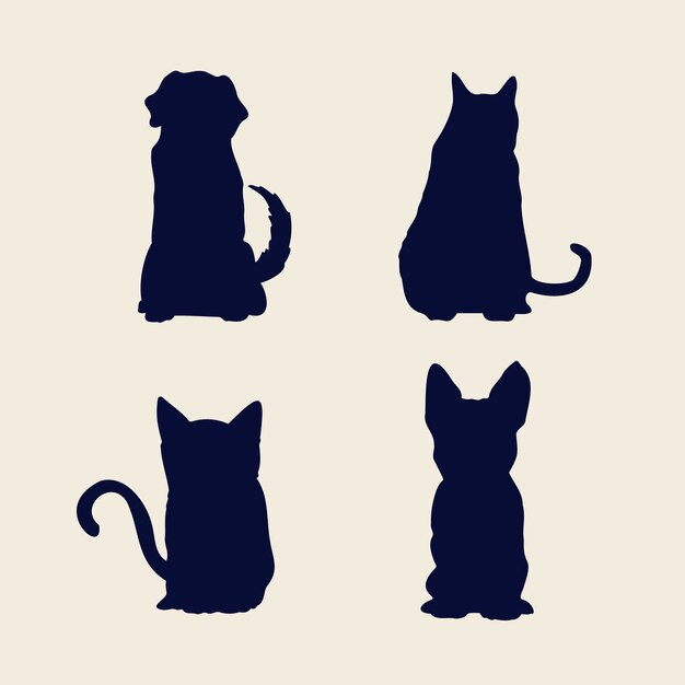 Flat design dog and cat silhouette