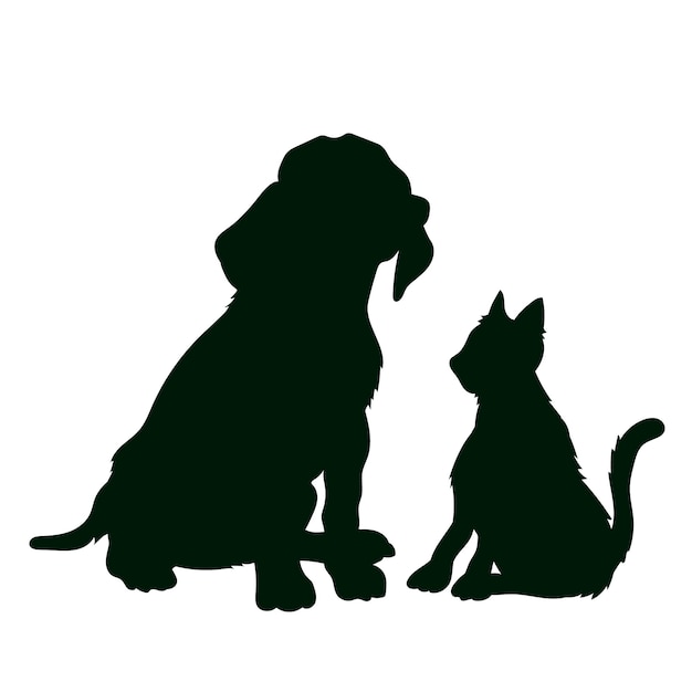 Flat design dog and cat silhouette