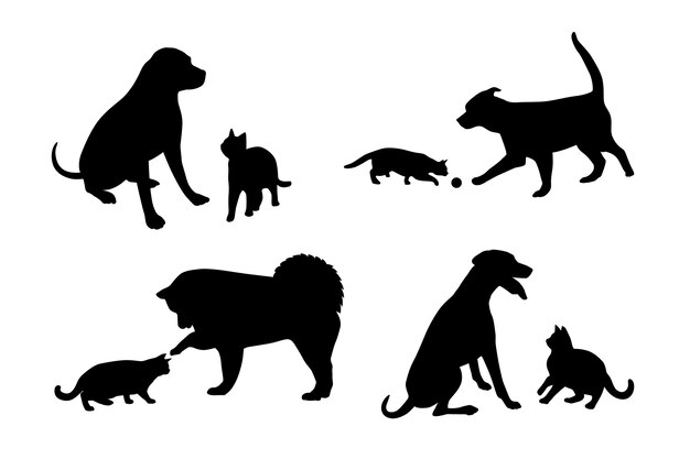 Flat design dog and cat silhouette