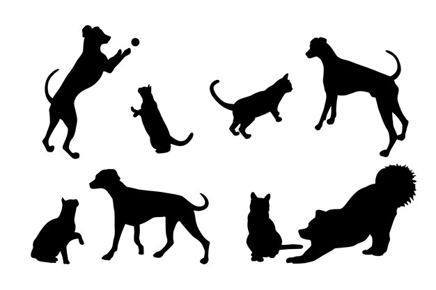 Flat design dog and cat silhouette