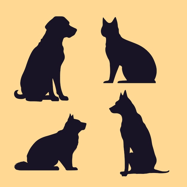 Flat design dog and cat silhouette