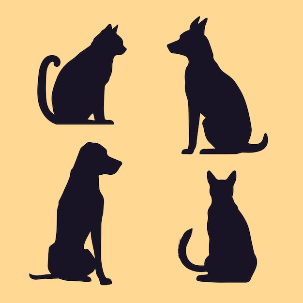 Flat design dog and cat silhouette