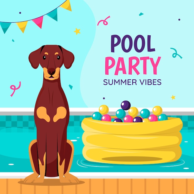 Free vector flat design dog pool party illustration