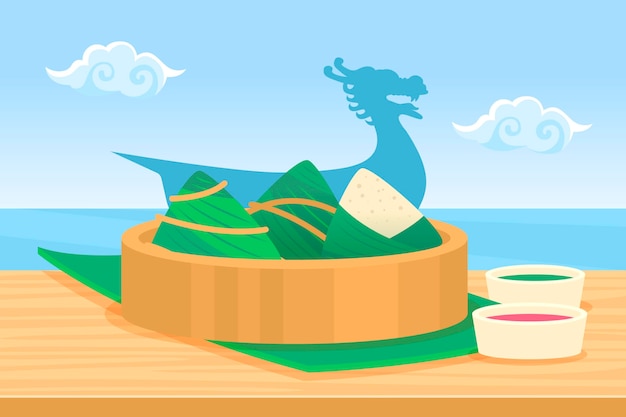 Flat design dragon boat's zongzi background