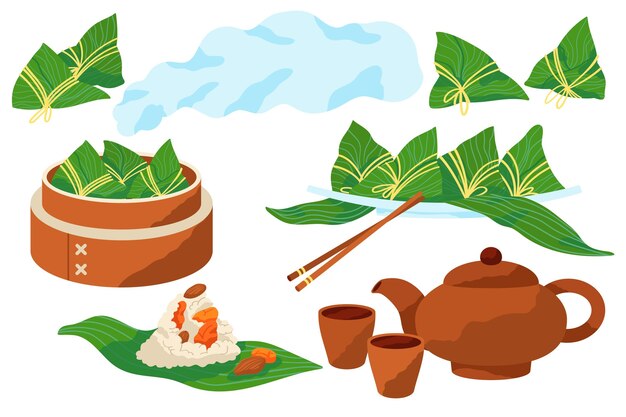 Flat design dragon boat's zongzi collection