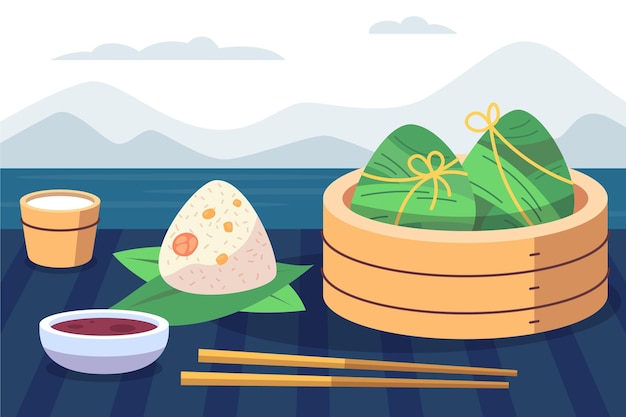 Flat design dragon boat zongzi background