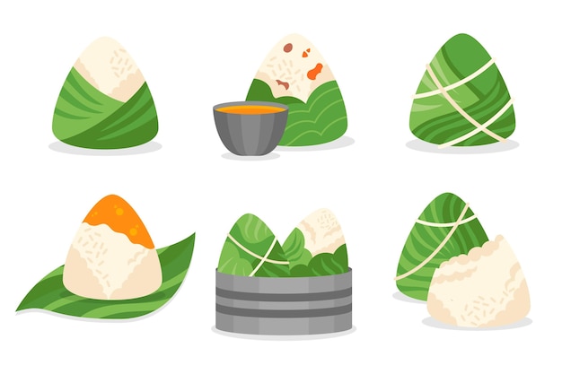 Flat design dragon boat zongzi collection