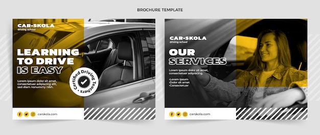 Flat design driving school brochure template