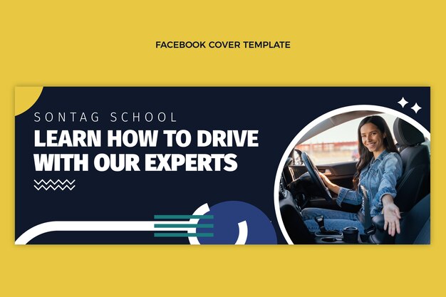 Flat design driving school facebook cover