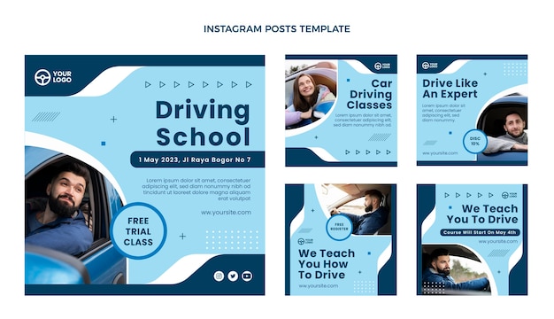 Flat design driving school instagram post