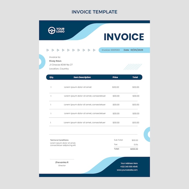 Flat design driving school invoice