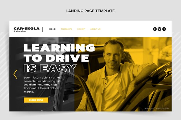 Flat design driving school landing page template