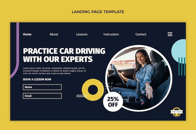 Flat design driving school landing page