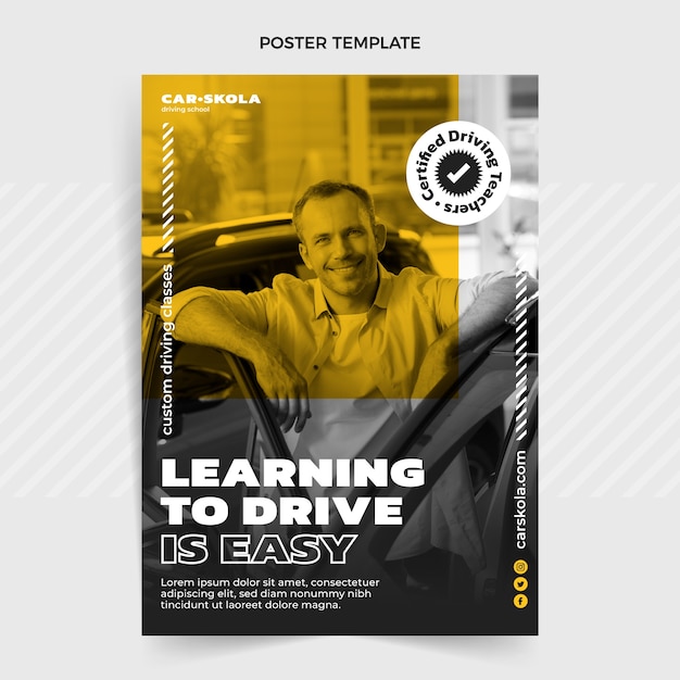 Flat design driving school poster template