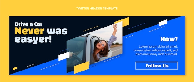 Flat design driving school twitter header template