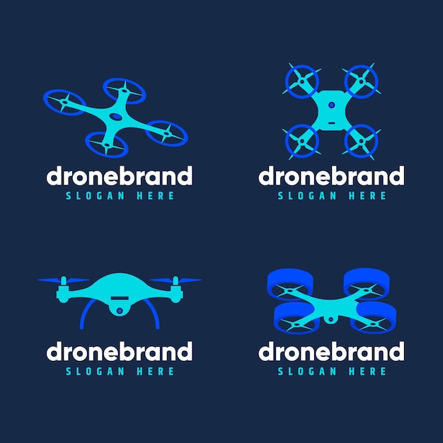 Flat design drone logo set