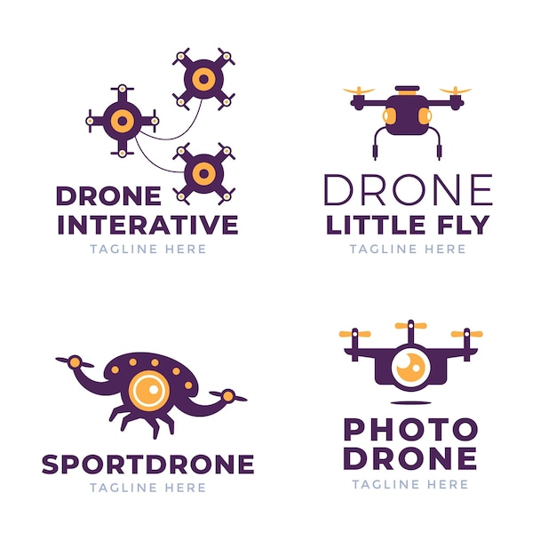 Flat design drone logos pack