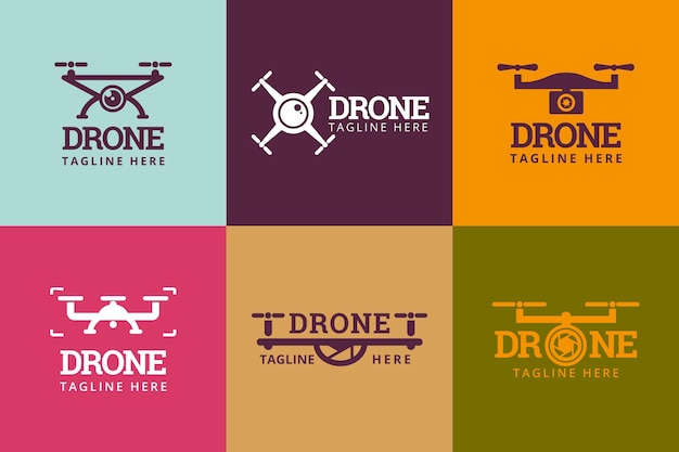 Free vector flat design drone logos set