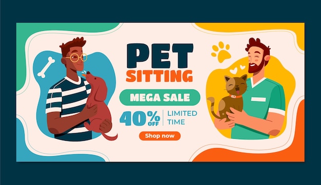 Flat design dynamic pet sitting sale banner