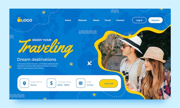 Flat design dynamic travel agency landing page