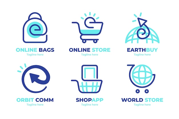 Flat design e-commerce logos pack