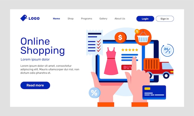 Flat design e-commerce website landing page