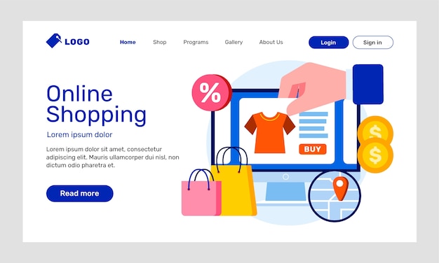 Flat design e-commerce website landing page