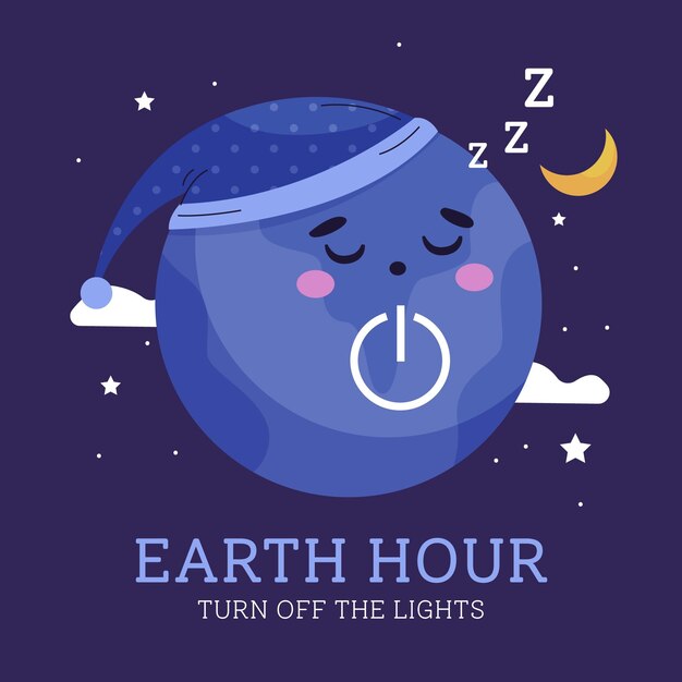 Flat design earth hour planet sleeping