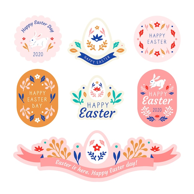 Flat design easter day badge collection template