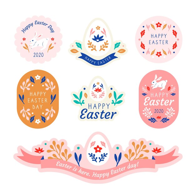 Flat design easter day badge collection template