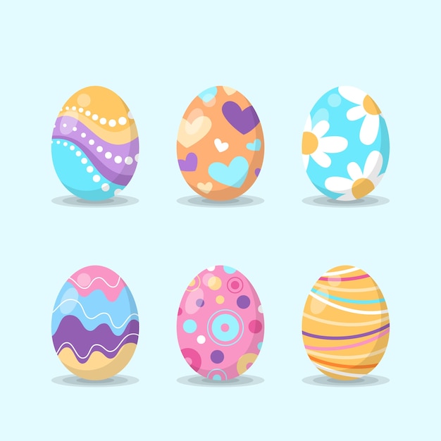 Flat design easter day eggs with dots and flowers