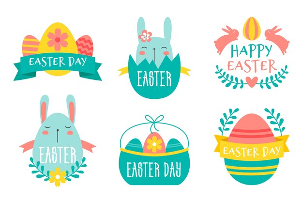 Flat design easter day label collection design