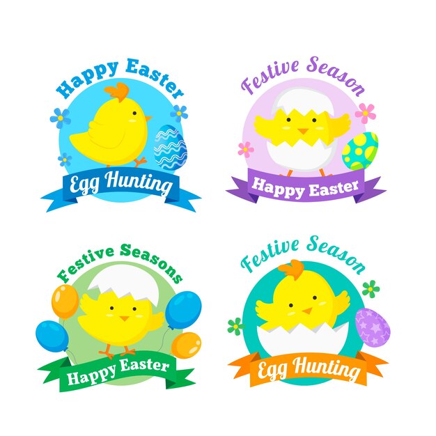 Flat design easter day label collection design