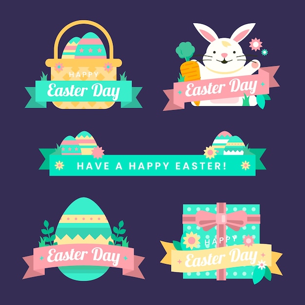 Free Vector flat design easter day label collection