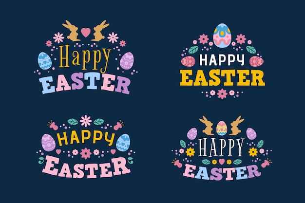 Flat design easter day lettering label with eggs