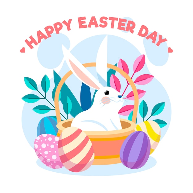 Flat design easter with bunny in basket